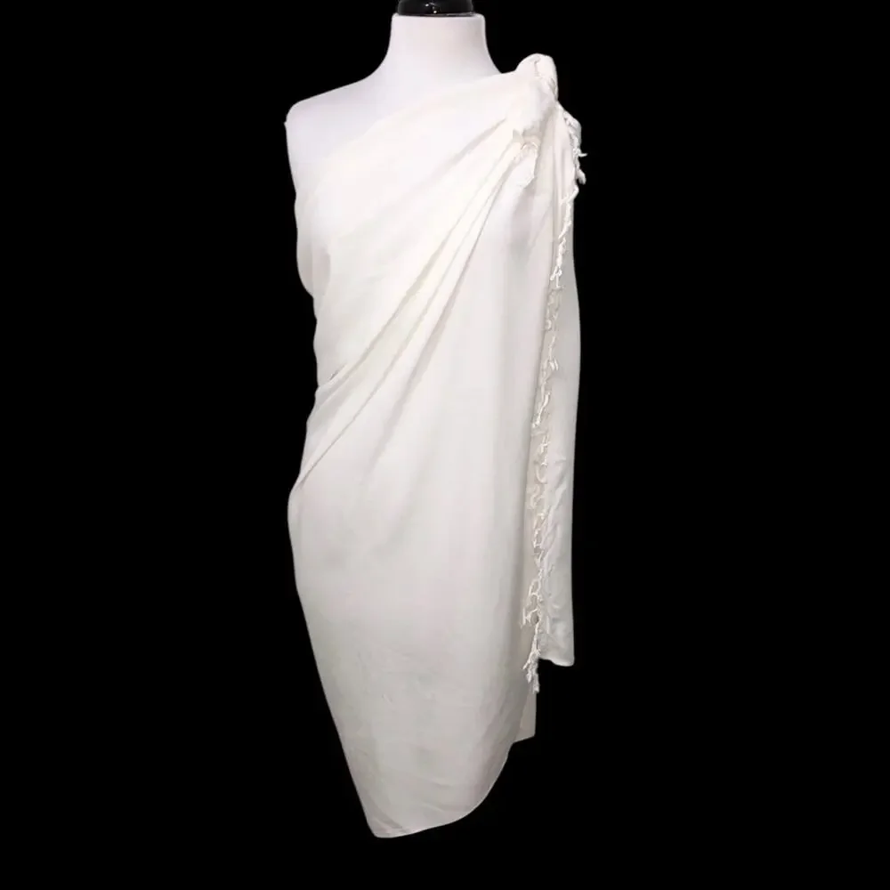 Sun 'n' Sand White Sarong with Fringe One Size